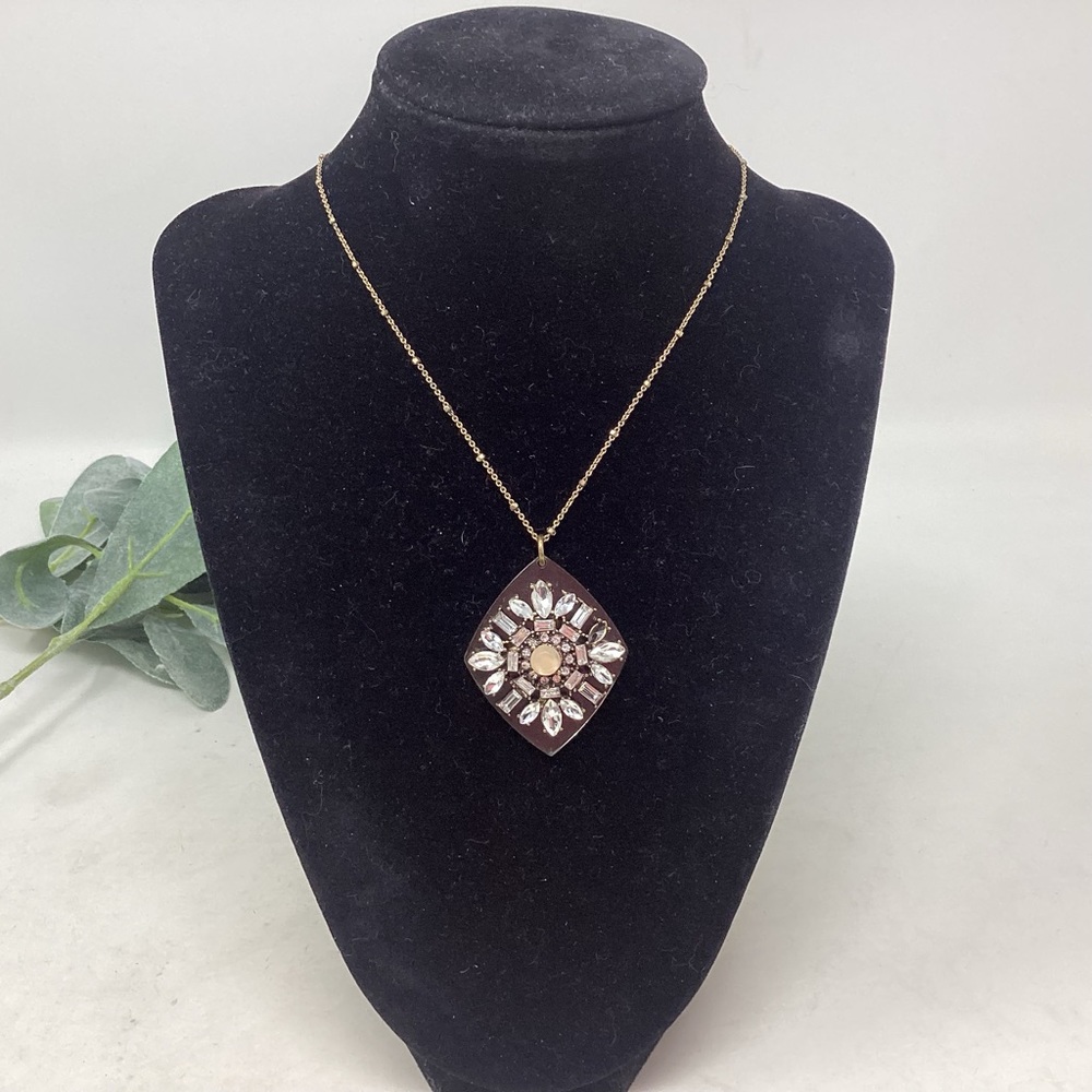 Vintage Gold Tone ANN TAYLOR Rhinestone Pendant Necklace